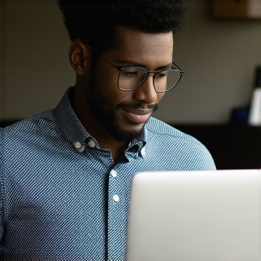 Optimizing GMB Profile in Chandler Business owner updating Google My Business profile on laptop.