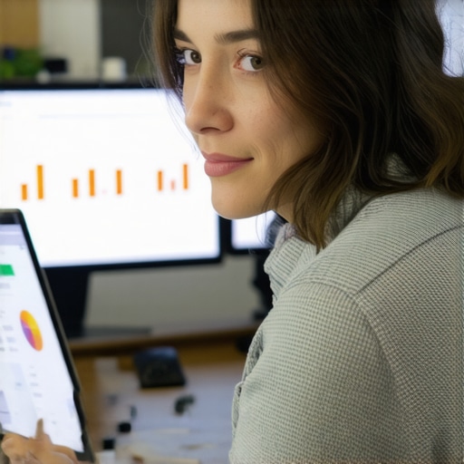 Business owner analyzing SEO charts and maps on a computer screen.