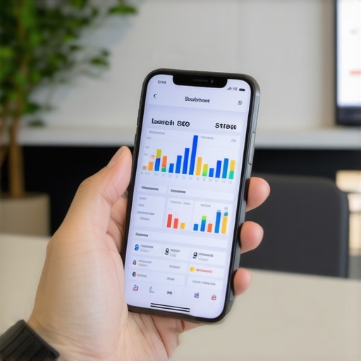 Local SEO Analytics in Practice A person reviewing local SEO analytics dashboard on a smartphone with Chandler cityscape in the background