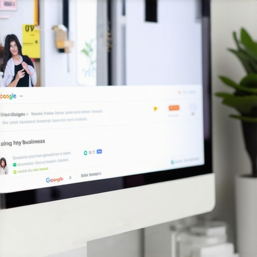 Business owner updating Google My Business profile on a laptop with Chandler storefront in the background.