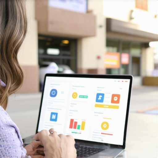 Business owner analyzing local SEO data on laptop with Chandler storefront visible