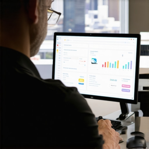 Business owner reviewing local SEO analytics with Chandler city in background.