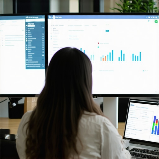A professional analyzing local SEO metrics on a dual-monitor setup for Chandler-based business growth.