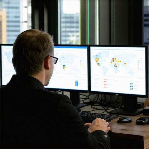 A person analyzing Chandler local SEO performance with various tools and maps on dual monitors.